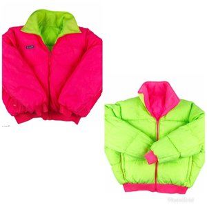Columbia Sportswear Vintage Neon Reversible Down Puffer Ski Coat Size Large